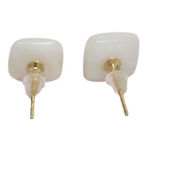 Gold Plated Square Mother Of Pearl Post Earrings - Picture 2 of 4